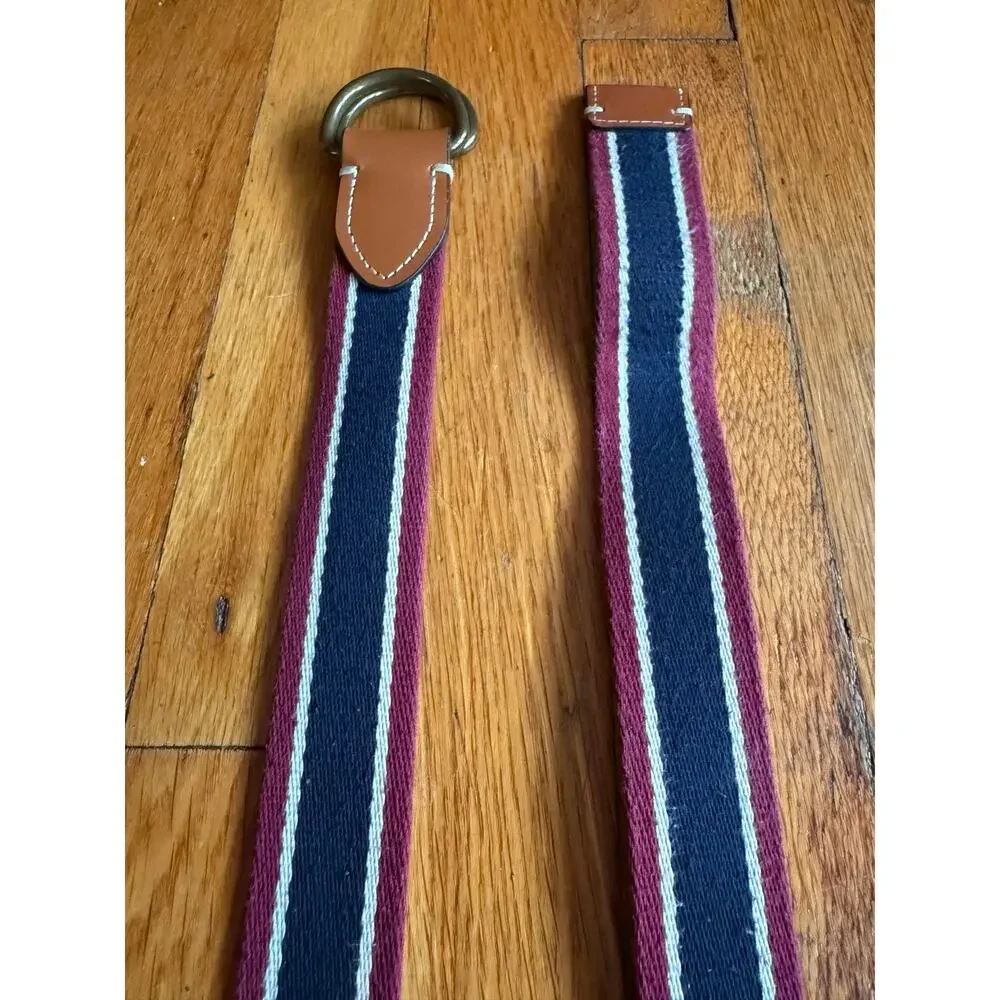 JCREW Striped Fabric Belt w/Leather Trim Womens sz S